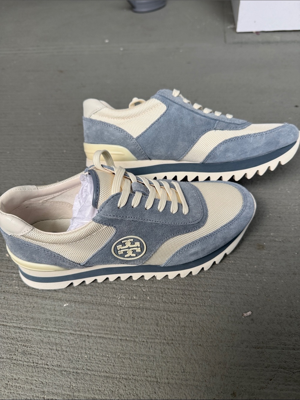 Tory Burch Powder Blue and Cream Suede-Trim Running Sneakers